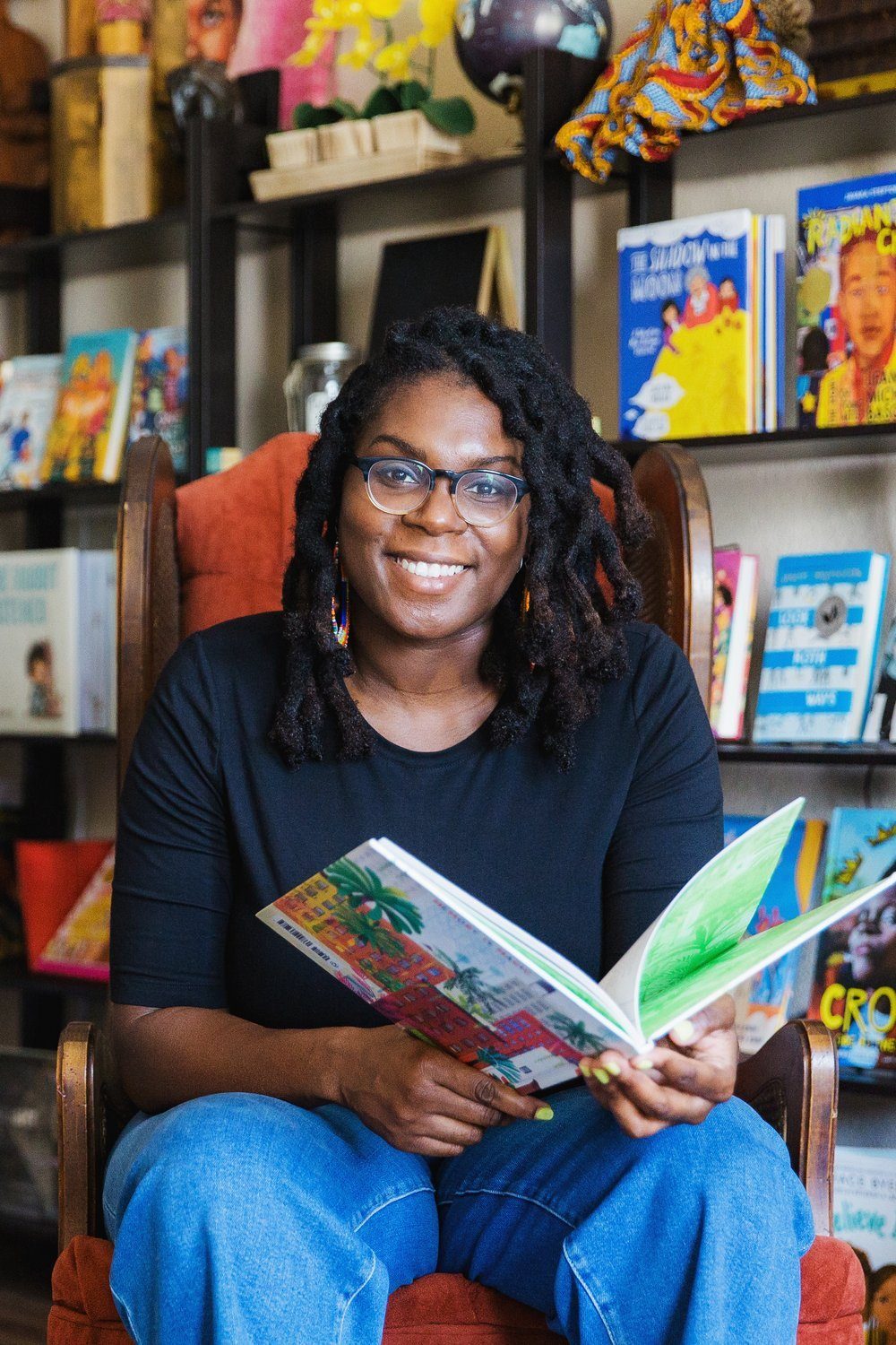 Lorielle Halloway reading in her bookstore
